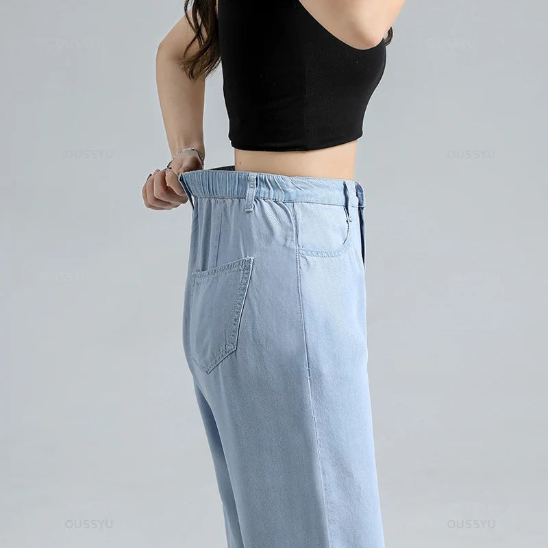 Summer Thin Soft Women's Jeans Natural Lyocell Fabric Baggy Wide Leg Denim Pants Streetwear Loose Casual Female Clothing XS-3XL