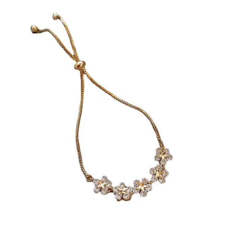 Eleganti braccialetti coreani con strass intarsiati Bracciale con ciondoli a fiori color oro per accessori per gioielli di moda da donna, regali per feste