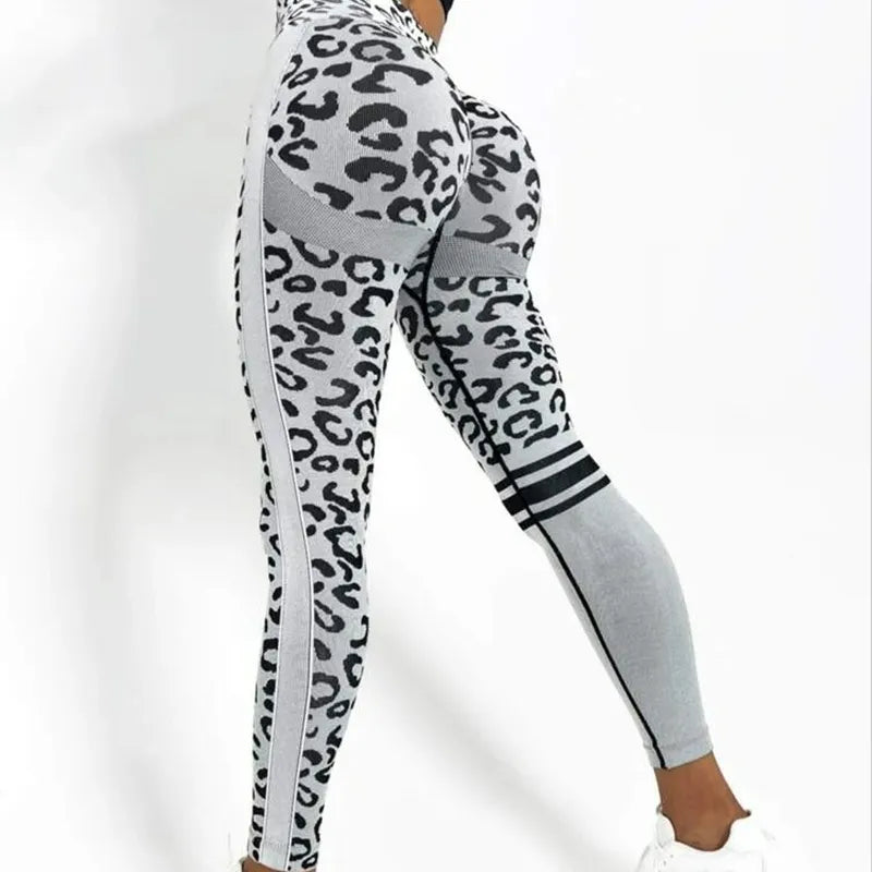 Women Leopard Seamless Yoga Pants High Waist Lifting Hip Honey Peach Hip Fitness Pants Yoga Suit Tight Running Sports Pants Sri sampi