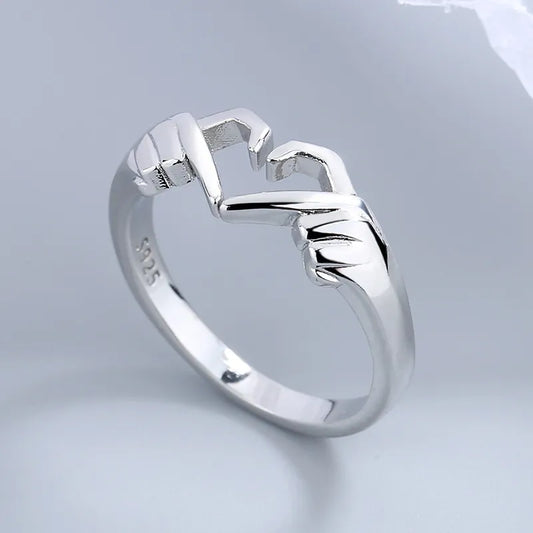 Romantic Heart Hand Hug Fashion Ring for Women Couple Jewelry Silver Color Punk Gesture Wedding Men Finger Accessories Gifts