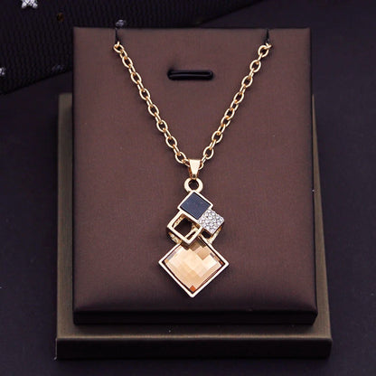 Geometric Square Crystal Jewelry Sets for Women Earrings Pendants Necklace Sets Fashion Accessories