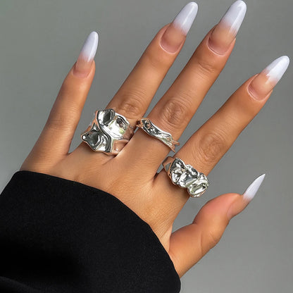 3Pcs Vintage Irregular Pleated Open Ring for Women Men Vintage Punk Liquid Metal Style Finger Y2K Accessories Fashion Jewelry