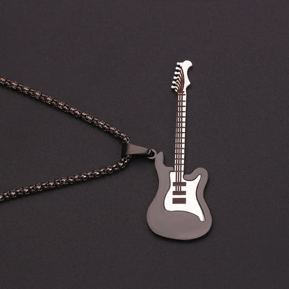 Creative Guitar Pendant Necklace Punk Clavicle Chain for Women Men Fashion Metal Sweater Chain Jewelry Accessories Gift