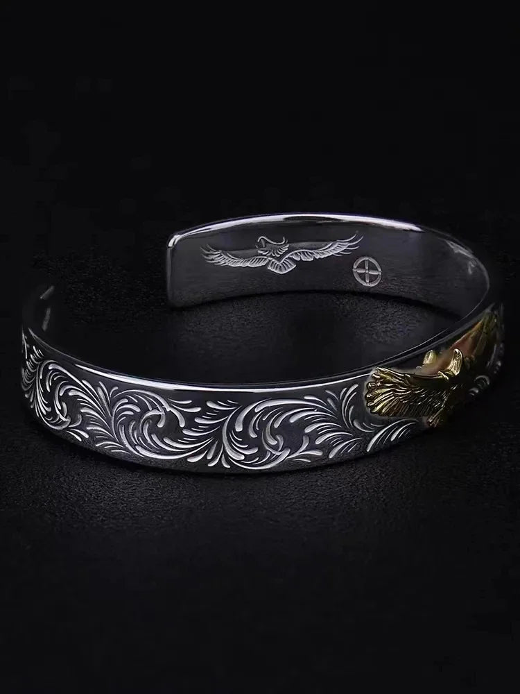 Punk Gold Color Eagle Pattern Bracelet Men Open Adjustable Bangles Male Charm Rock Motorbike Rider Jewelry