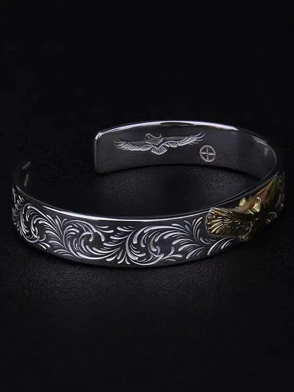 Punk Gold Color Eagle Pattern Bracelet Men Open Adjustable Bangles Male Charm Rock Motorbike Rider Jewelry