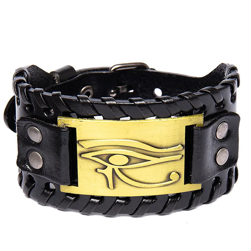 Wide Edition Leather Woven Eagle Head God Eye of Horus Bracelet Charm Man Bracelet New Fashion Hip Hop Punk Jewelry Accessories