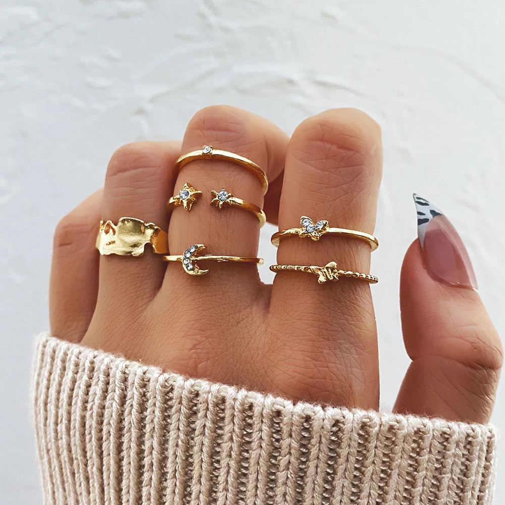 Conjunto de anillos de flores de hojas retorcidas para joyería de mujer