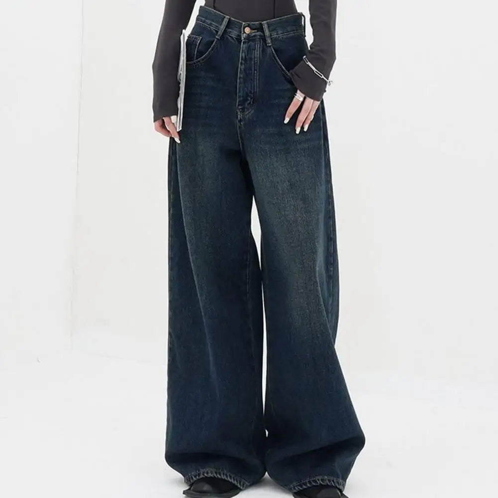 Korean BlueHigh Waisted Jeans Wide Flare Leg Pants Bell Bottom 2024 Autumn Winter New Retro Straight Cylinder Pants Loose