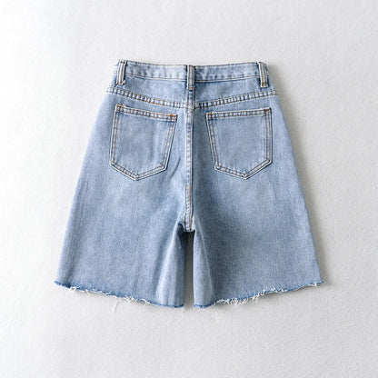 Women High Waist Wide Leg Denim Shorts Tassel 2023 Summer Fashion Streetwear Casual Solid Color Female Loose Stright Jeans