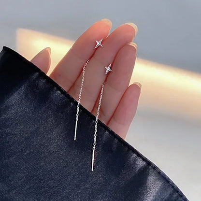 Trend Stainless Steel Long Wire Tassel Thread Chain Star Pendants Drop Earring Women's Ear Line Straight Hanging Earings Jewelry