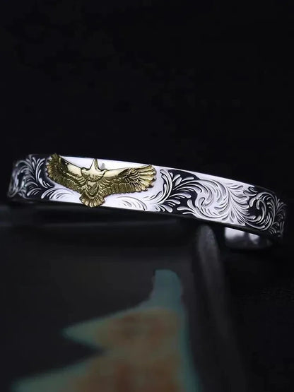 Punk Gold Color Eagle Pattern Bracelet Men Open Adjustable Bangles Male Charm Rock Motorbike Rider Jewelry