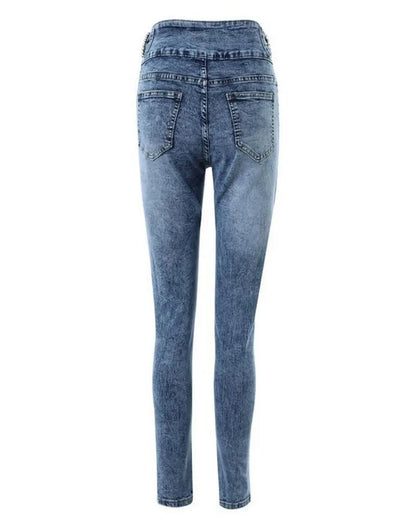 Pearls Decor Buttoned High Waist Skinny Jeans Women New 2023 Summer Spring Slim Ankle Length Pencil Pants Denim Jeans