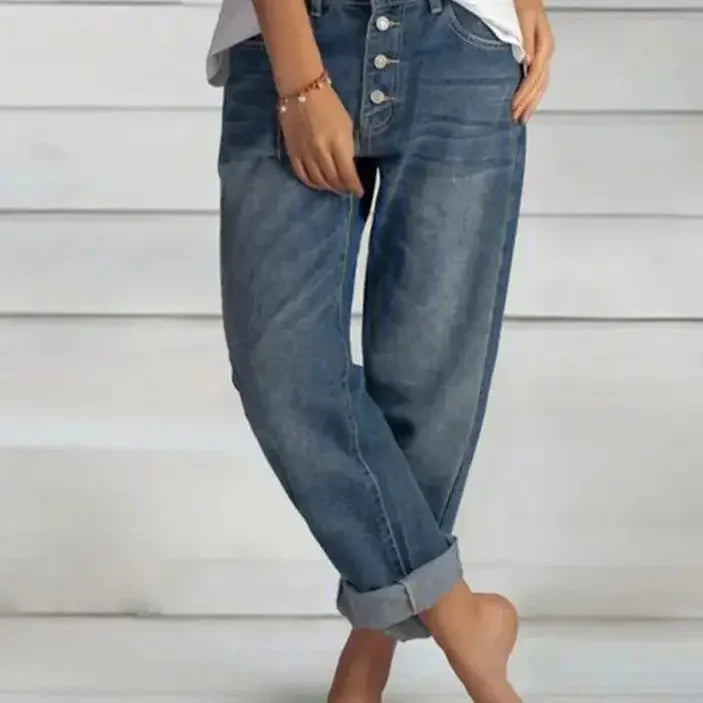 2024 Spring Oversize Women's Denim Pants Blue Pockets Empire Waist Wide-leg Jeans Loose Pants Female Summer Casual Fashion Lady