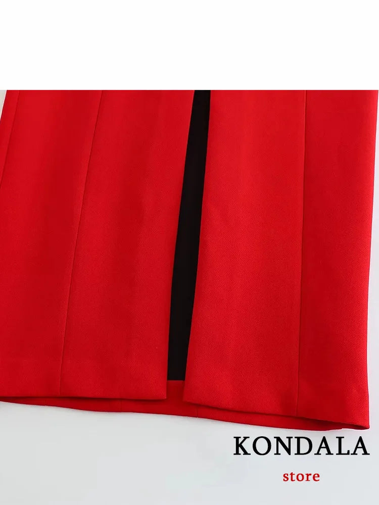 KONDALA Sexy Chic Red Party Long Dress Women Strapless Pleated Back Split Summer Dress Fashion 2023 Elegant Corset Women Dress