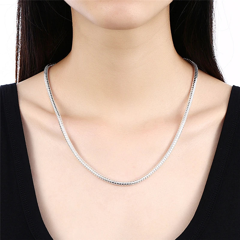 LiHong 925 Sterling Silver 16/18/20/24/22/24/26/30 Inch 3mm Snake Chain Necklace For Woman Man Wedding Engagement Jewelry