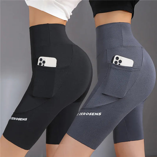 Summer New Women'S Cycling Stretch Letter High Waist Shorts For Women Biker Shorts Slim Knee-Length Bottoms Yogaes Leggings