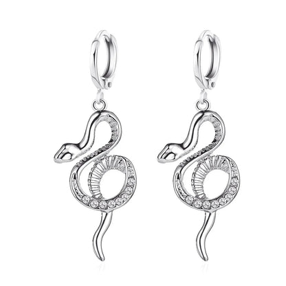 Europe Personality Distorted Geometric Snake Pendant Earrings  Female Exaggerated Embossed Zircon Fine Gothic Jewelry Gifts