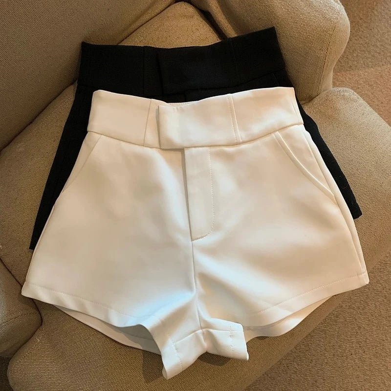 MEXZT Y2K Streetwear Black Shorts Women Elegant High Waist White A Line Wide Leg Suit Short Sexy Club Slim Hot Short Pants New