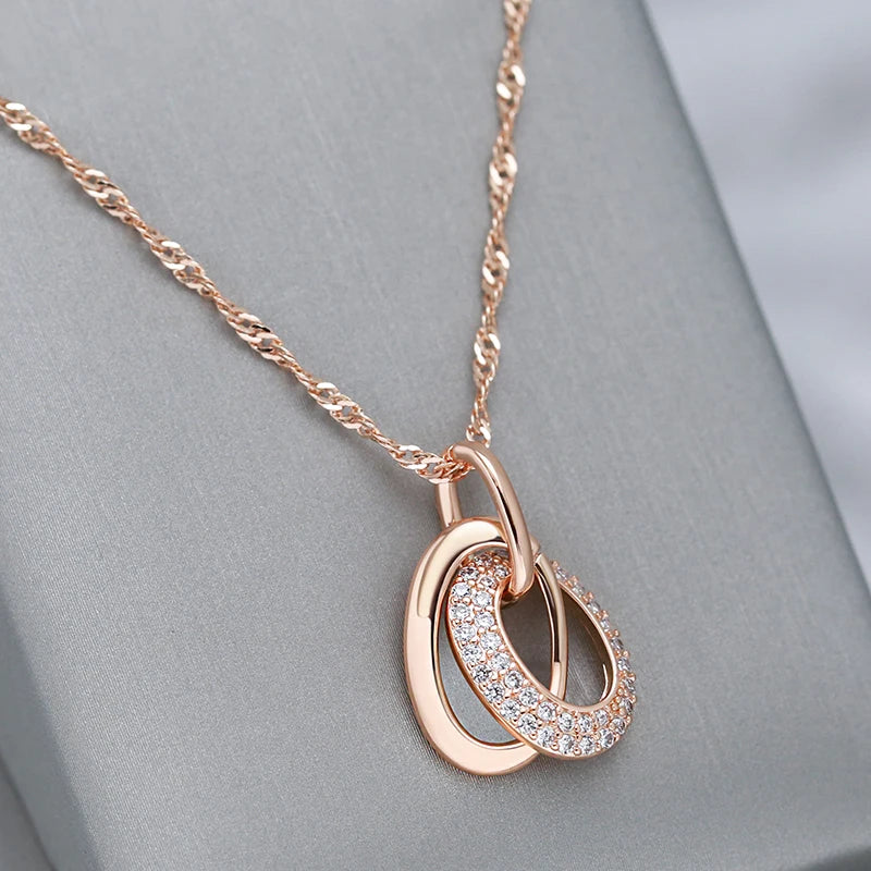 Wbmqda Fashion Double Hoop Zircon Pendant And Necklace For Women 585 Rose Gold Color 2023 Trending Neck Chain Jewelry Gifts