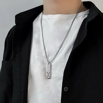 Rinhoo Cool Men's Jewelry Stainless Steel Initial Name Bar Necklace for Men Thick Geometric Bar Pendant with A-Z Letters Choker