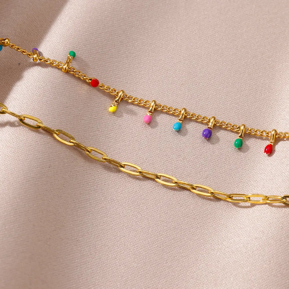 Colorful Boho Drops Anklets For Women Gold Color Stainless Steel Anklet Luxury Wedding Aesthetic Jewelry Gift Free Shipping