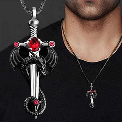 Fashion Men Creative Dragon Sword Necklace Punk Animal Dragon Pendant Hip Hop Necklaces for Men Animal Jewelry Anniversary Gift