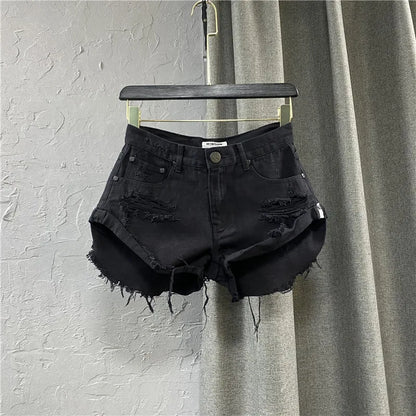 Sexy Low-waisted Denim Shorts 2023 New Summer Hole A Wide-leg Pants Ripped Jeans for Women