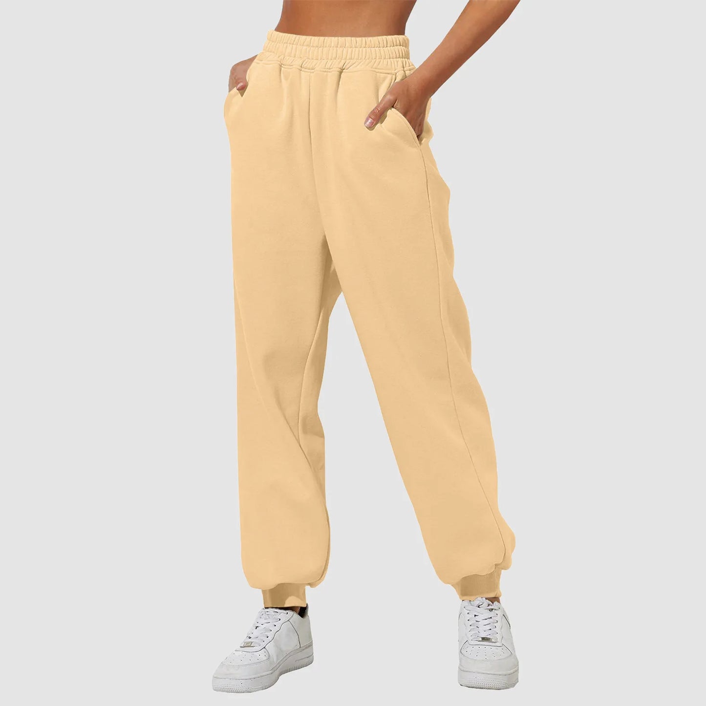 Autumn And Winter Women's Simple Casual Solid Color Loose Sports Pants Simple Fashion Elastic Waist Sweatpants With Pockets