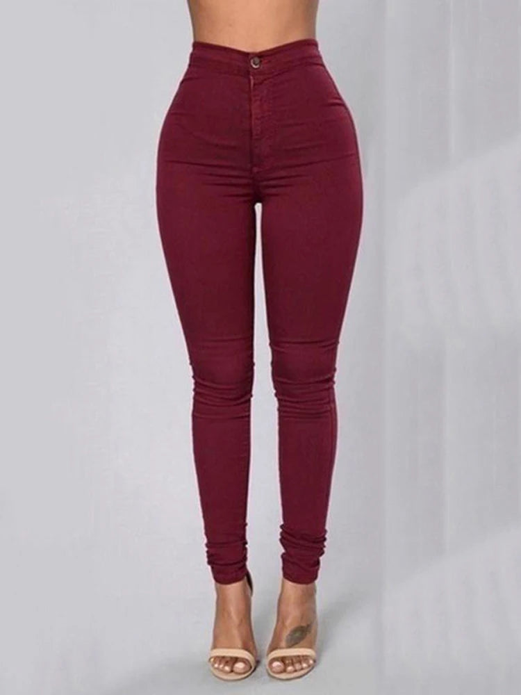 Hirigin Women's Skinny Pants Solid Color High Waist Stretch Jeggings Slim Pencil Trousers