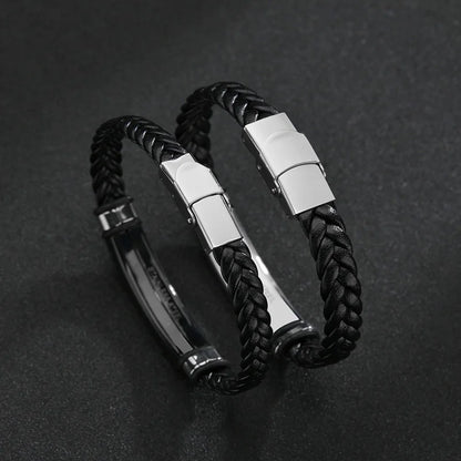 Bracelet Homme Twist Braid Leather Rope Bracelets For Men Stainless Steel Hiphop Rock Fashion Jewelry Accessories Wholesale