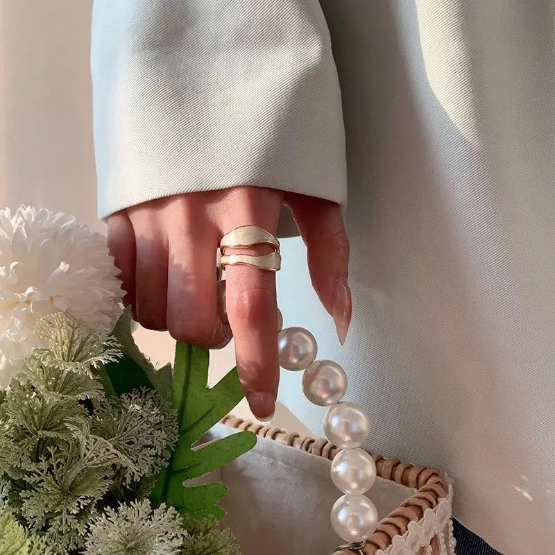 Retro Gold Color Double Oil Drip Open Rings for Women Luxury Irregular Adjustable Finger Ring 2023 New Trendy Wedding Jewelry