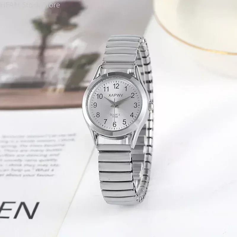 Man Women Couple Wrist Watches Stainless Steel Band Alloy Lovers Business Movement Wristwatch Elastic Strap Band Quartz Watch