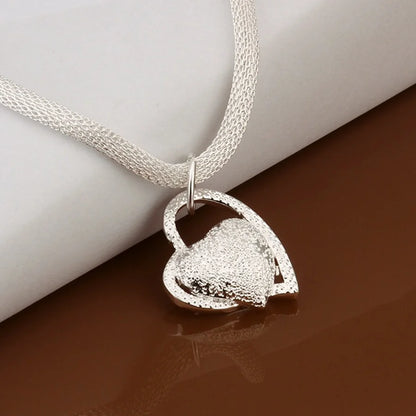 925 Sterling Silver Necklace Gorgeous Charm Fashion  Heart Wedding Lady Love for Women Noble Luxury 18 Inches 45cm Jewelry