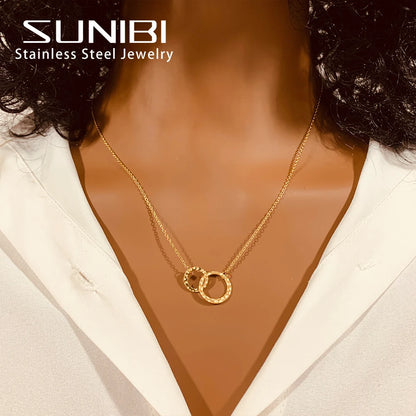 SUNIBI Fashion Stainless Steel Necklace for Woman Personality Infinity Cross Pendant Gold Color Necklaces on Neck Women Jewelry