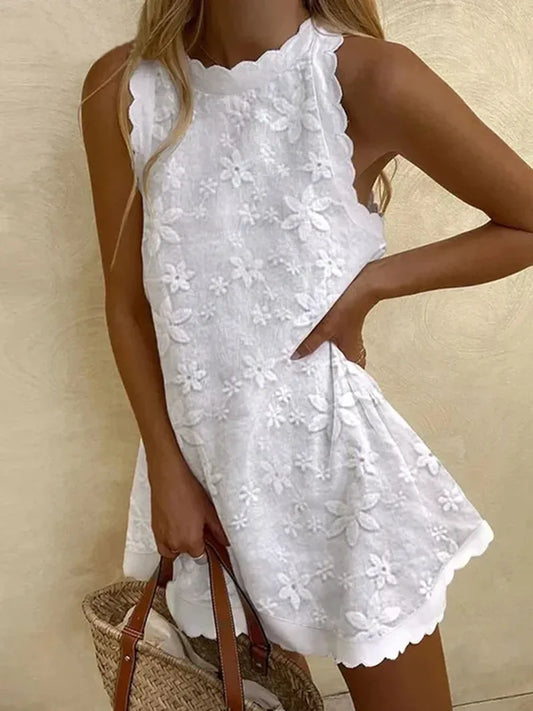 Abito da principessa allentato con scollo rotondo senza maniche estivo bianco da donna elegante Moda nuovi abiti casual con canotta allentata Lolita 