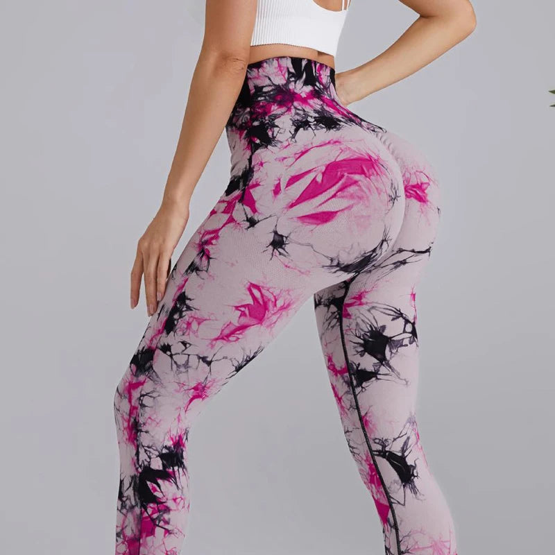 Seamless Peach Yoga Pants Women's Two-Color Tie-Dye Tight Leggings High Waist Butt Lifting Sports Running Fitness Pants