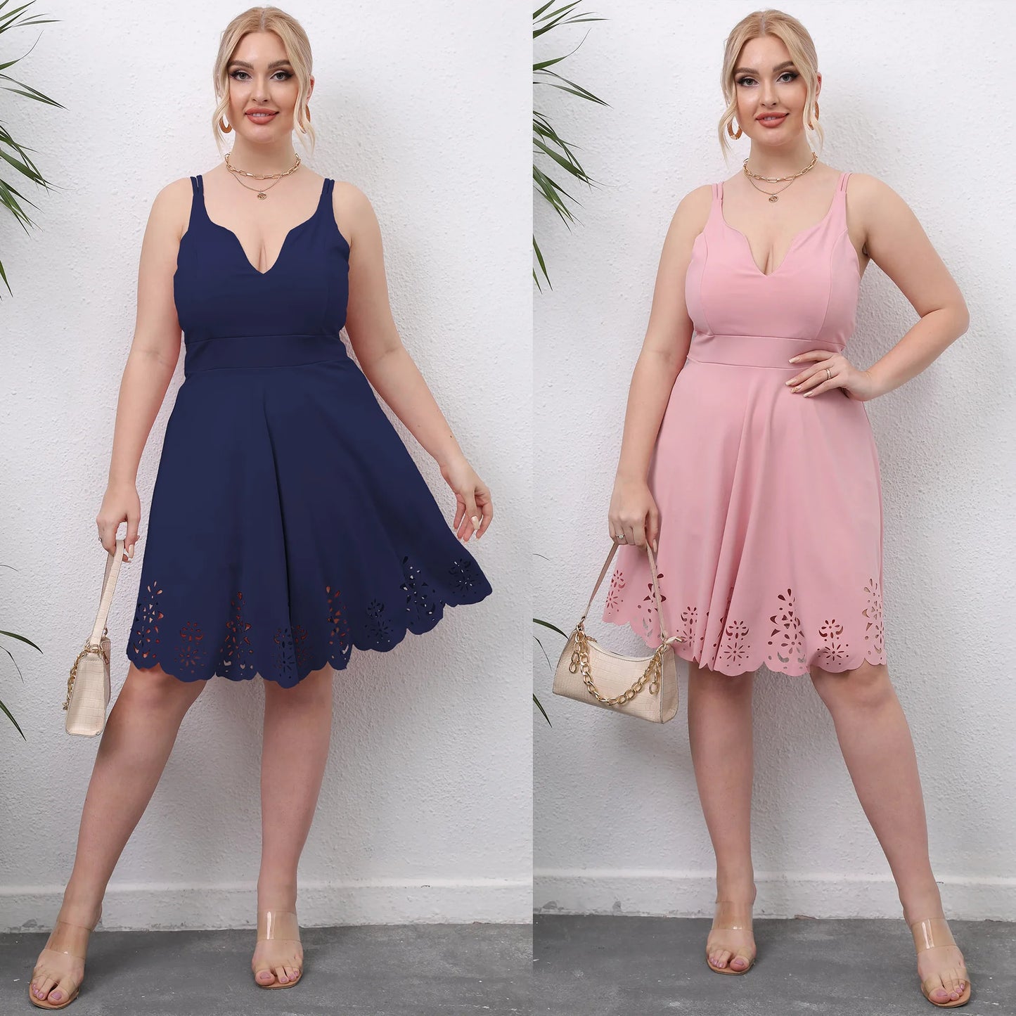 Spring Dresses for Women 2022 New Arrivals Pink Plus Size Dress Solid Flounce Hole Sundress Strapless Office Lady Midi Dress 4XL