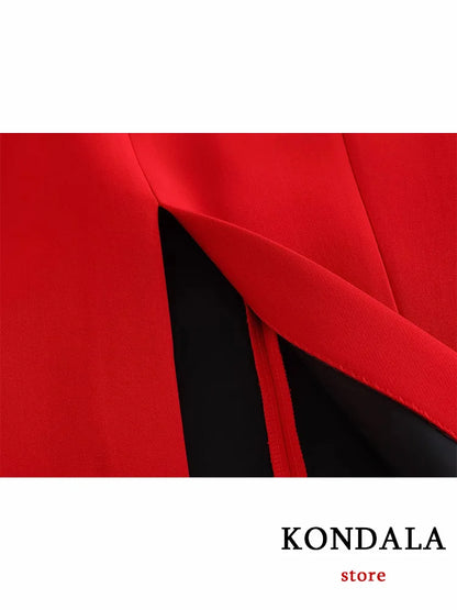 KONDALA Sexy Chic Red Party Long Dress Women Strapless Pleated Back Split Summer Dress Fashion 2023 Elegant Corset Women Dress