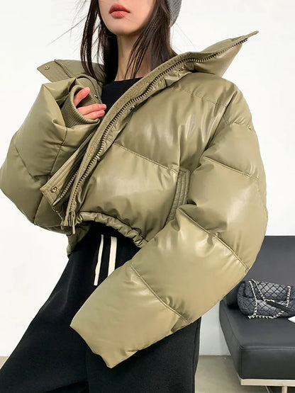 Jmprs American Biker Donna Pu Puffy Cappotto Inverno Retro Cropped Parka Casual Spessore Caldo Lady Manica lunga in cotone sciolto Piumini