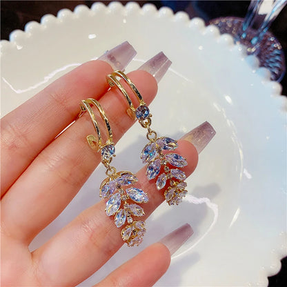 Zircon Wheat Tassel Pendant Gold Color U-shaped Earrings for Women 2023 New Fashion Creative Girls Party Jewelry Accessories 