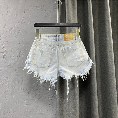 Sexy Low-waisted Denim Shorts 2023 New Summer Hole A Wide-leg Pants Ripped Jeans for Women