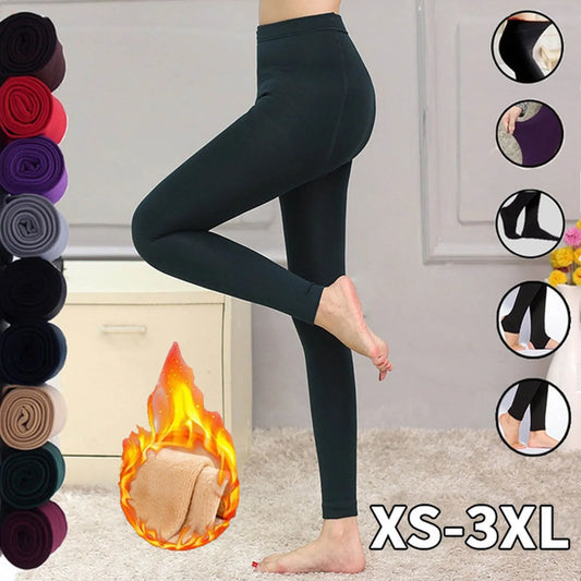 Autumn Winter Woman Thick Warm Leggings Candy Color Brushed Charcoal Stretch Fleece Elastic Pants Leggings