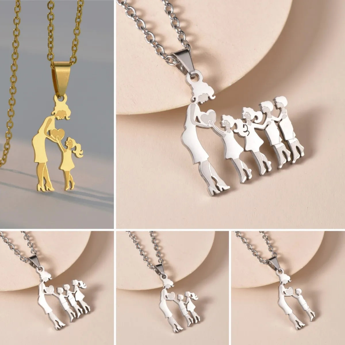 Mothers and Children Family Stainless Steel Necklaces Silver Color Multiples Kids Pendant Necklace Jewelry Mother's Day Gift