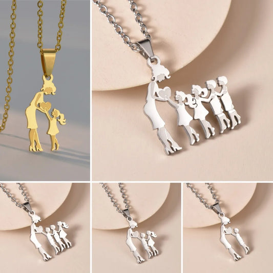 Mothers and Children Family Stainless Steel Necklaces Silver Color Multiples Kids Pendant Necklace Jewelry Mother's Day Gift