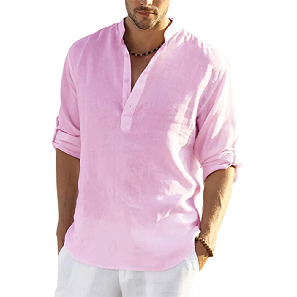 2022 Camicetta casual da uomo nuova Camicia di lino in cotone Magliette larghe T-shirt a maniche lunghe Primavera Autunno Casual Camicie da uomo belle 