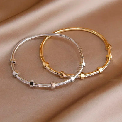 Classic Stainless Steel Open Bangles&bracelets for Women Fashion Brand Jewelry Delicate Full Crystal Bangles