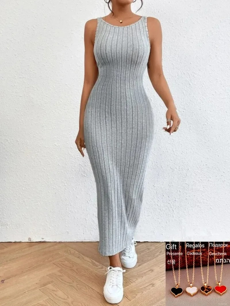 Summer Backless Knit Bodycon Long Dress Women's