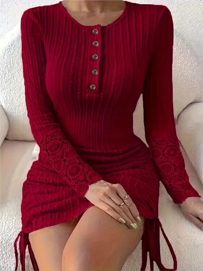 Fall New Solid Color Knitted Long Sleeved Women's Dresses