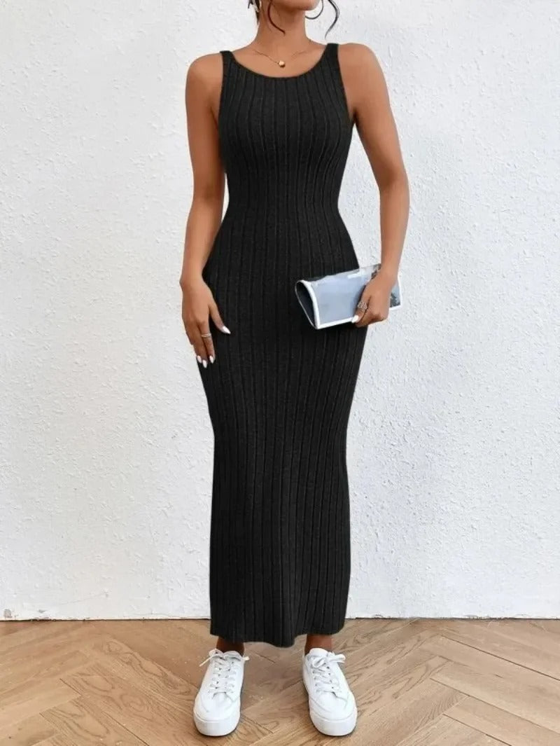 Summer Backless Knit Bodycon Long Dress Women's